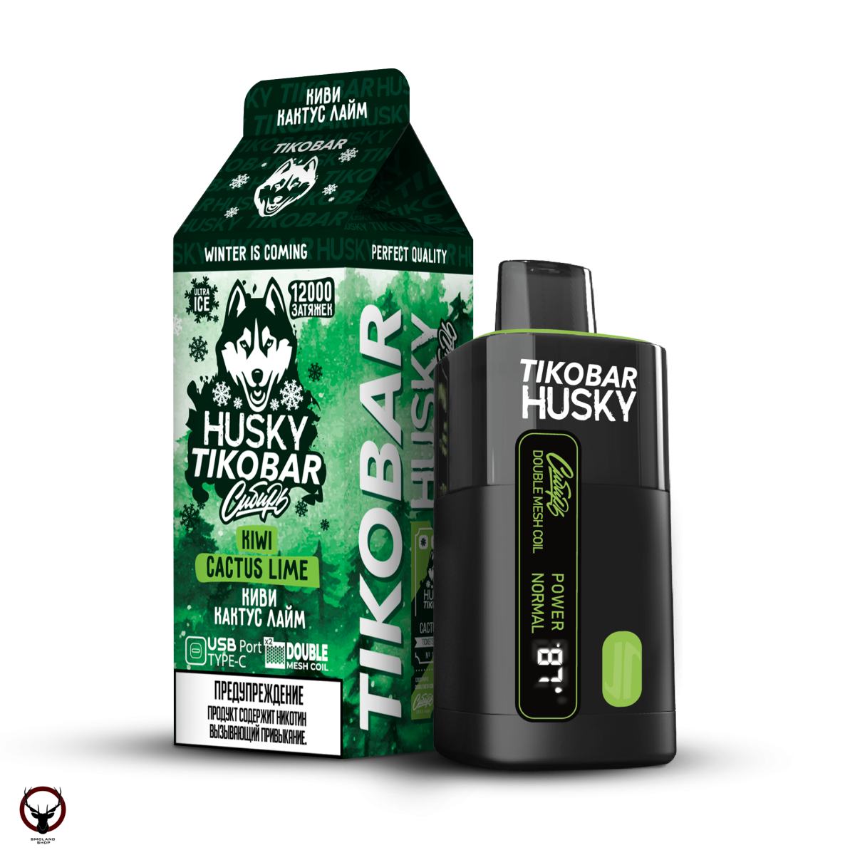Электронная сигарета TIKOBAR HUSKY Сибирь Киви кактус лайм 12000 затяжек